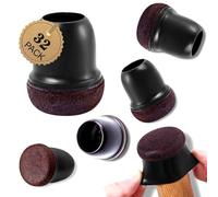 Ezprotekt 32 coperture per gambe della sedia, protezioni per gambe in silicone nero con feltro avvolto, tappi in gomma per gambe di sedie da 12-20mm, cuscinetti protettivi per piedi dei mobili