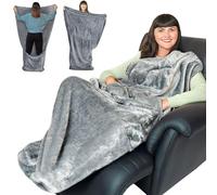 EzrAllora Coperta leggera con tasca Marsupial - 170,2 x 101,6 cm - Coperta in pile di alta qualità per accoglienti notti televisive - regalo per donne - regali per nonno e papà - Coperta per le