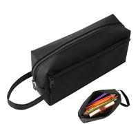 Ezranova Astuccio extra grande con manico, in tessuto Oxford resistente, per cancelleria, scuola, università, ufficio, organizer portatile per penne, trucchi e strumenti (nero)