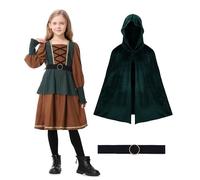 Ezuwail Vestito da bambina medievale, vestito vichingo, costume da carnevale per bambini, costume da principessa per Halloween, carnevale, 3 pezzi