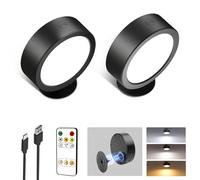 EZVALO Lampada da Parete a LED per Interni, con Batteria Ricaricabile, Lampada da Comodino per Bambini, Soggiorno, Camera da Letto, Colore Nero (2 Pezzi)