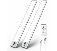 EZVALO Luci Armadio LED, [2 Pezzi] Luce Notturna Sensore Movimento con Ricarica USB, 37cm Luci Camera da Letto con Striscia Magnetica Adesiva, 5700K Lampada Sottopensile Per Cucina, Scale