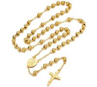 EZVFIRPDFZ 1 rosario in acciaio inox color oro con perline a Y con croce di San Michele, crocifisso miracoloso della Vergine Maria cattolica, collana con medaglia di San Benedetto