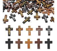 EZVFIRPDFZ 100 ciondoli in legno a forma di crocifisso con crocifisso stampato in legno tinto, ciondoli religiosi da 32,5 a 33,5 mm, per uomini e donne, fai da te per la creazione di collane pasquali
