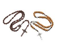 EZVFIRPDFZ 2 confezioni di croci cattoliche fatte a mano con rosario in legno, collana con croce in legno, croce cristiana in metallo per preghiera cristiana o cattolica regalo