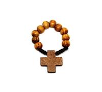 EZVFIRPDFZ Anello rosario in legno di colore naturale fatto a mano, diametro 2,5 cm, con ciondolo a forma di croce. Finitura liscia e sensazione naturale. Serve come testamento di fede e devozione.