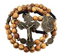 EZVFIRPDFZ Arcangelo Michele in legno di ulivo rosario cattolico in bronzo perdono crocifisso medaglie Vergine Maria Rosari per uomini regalo religioso sacchetto rosario e biglietto di preghiera