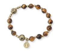 EZVFIRPDFZ Bracciale rosario con perline di pietra con separatori in metallo e medaglia cattolica, gioiello da polso resistente ed elegante, st.benedict