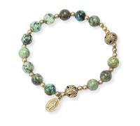 EZVFIRPDFZ Bracciale rosario con perline di pietra con separatori in metallo e medaglia cattolica, gioiello da polso resistente ed elegante, st.benedict
