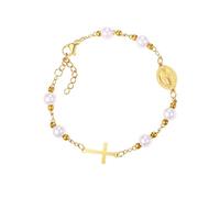 EZVFIRPDFZ Bracciale rosario da donna: rosario cristiano con croce e perline braccialetto regolabile con medaglia di San Benedetto gioielli religiosi regali