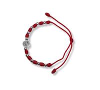 EZVFIRPDFZ Bracciale Rosario San Benedetto in metallo e cordino regolabile - Protezione e benedizione - Design religioso per uomo e donna Pulsera Denario Medalla de San Benito (rosso)