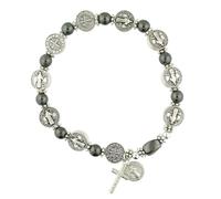 EZVFIRPDFZ Braccialetto elastico con rosario di San Benedetto, accessorio per gioielli patrono, regali cattolici ispiratori, 19,1 cm