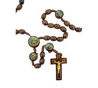 EZVFIRPDFZ CB, rosario cattolico da uomo e da donna, con ciondolo a forma di arcangelo San Michele, 10 mm, in legno, con biglietto di preghiera