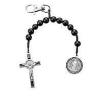 EZVFIRPDFZ Clip per rosario in legno nero con filo di un decennio, medaglia di San Benedetto, etichetta per zaino religioso, 22,9 cm