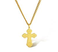 EZVFIRPDFZ Collana con croce ortodossa da uomo, con ciondolo a forma di crocifisso ortodosso, in acciaio inox, regalo di compleanno cristiano
