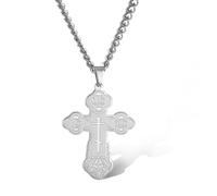 EZVFIRPDFZ Collana con croce ortodossa da uomo, con ciondolo a forma di crocifisso ortodosso, in acciaio inox, regalo di compleanno cristiano