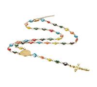 EZVFIRPDFZ Collana con perline rosario: in acciaio inox, con medaglia di San Benedetto, collana lunga con croce cristiana, regalo a Y, per uomini e donne