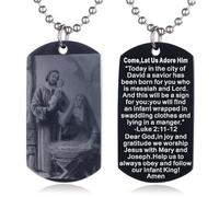 EZVFIRPDFZ Collana con piastrina per cani con dedica della Bibbia per Battesimo, con incisione cattolica, cristiana, comunione, cresima, rito regalo, Let Us Adore Him