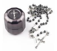 EZVFIRPDFZ Collana con rosario cattolico di San Michele, con perline di ematite e croce in metallo, per uomini e donne, in scatola di metallo