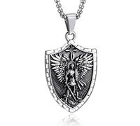 EZVFIRPDFZ Collana da uomo con San Michele, in acciaio inox, con ciondolo a forma di arcangelo patrono, amuleto, San Michele, Cristoforo, Giuseppe, Benedetto, Antonio, Vergine Maria, regalo cattolico