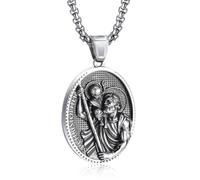 EZVFIRPDFZ Collana da uomo con San Michele, in acciaio inox, con ciondolo a forma di arcangelo patrono, amuleto, San Michele, Cristoforo, Giuseppe, Benedetto, Antonio, Vergine Maria, regalo cattolico