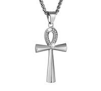 EZVFIRPDFZ Collana da uomo in acciaio inox con ciondolo a forma di croce Ankh copta, 55 cm + 5 cm