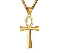 EZVFIRPDFZ Collana da uomo in acciaio inox con ciondolo a forma di croce Ankh copta, 55 cm + 5 cm
