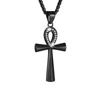 EZVFIRPDFZ Collana da uomo in acciaio inox con ciondolo a forma di croce Ankh copta, 55 cm + 5 cm