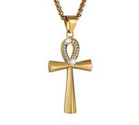 EZVFIRPDFZ Collana da uomo in acciaio inox con ciondolo a forma di croce Ankh copta, 55 cm + 5 cm