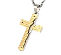 EZVFIRPDFZ Collana da uomo in acciaio inox con ciondolo a forma di crocifisso e preghiera del Signore