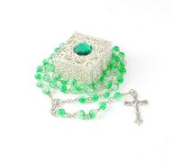 EZVFIRPDFZ Collana rosario con scatola portagioie vintage, liscia, rosario per comunione cattolica