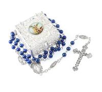 EZVFIRPDFZ Collana rosario con scatola portagioie vintage, liscia, rosario per comunione cattolica