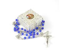 EZVFIRPDFZ Collana rosario con scatola portagioie vintage, liscia, rosario per comunione cattolica