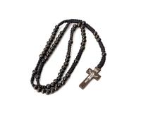 EZVFIRPDFZ Collana rosario in legno fatta a mano per preghiera cattolica religiosa da uomo con ciondolo a croce con impronta di Gesù, collana in legno resistente per battesimo, uso quotidiano (48,7 cm