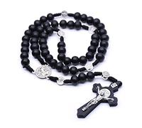 EZVFIRPDFZ Collana rosario per uomo e donna, unico, bohémien, fatto a mano, vintage, corda di canapa, perline in legno naturale, croce intrecciata, crocifisso, ciondolo cattolico, preghiera cattolica