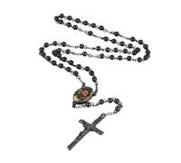 EZVFIRPDFZ Collana rosario personalizzato per donne e uomini con ciondolo della Vergine Maria cristiana con crocifisso inciso testo immagine in acciaio inossidabile rosario collana cattolica catena