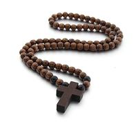 EZVFIRPDFZ Colorful Bling, collana con ciondolo a forma di croce, in legno naturale, per uomo e donna, cristiano, religioso, cattolico, crocifisso, rosario