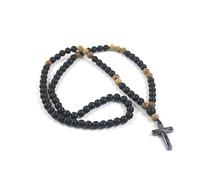 EZVFIRPDFZ Colorful Bling, rosario cattolico in legno naturale con crocifisso e preghiera, collana con ciondolo a forma di croce religiosa, gioiello fatto a mano