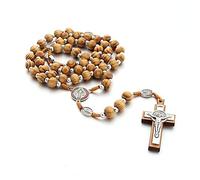 EZVFIRPDFZ Colorful Bling, rosario cattolico in legno naturale con crocifisso e preghiera, collana con ciondolo a forma di croce religiosa, gioiello fatto a mano