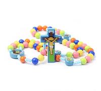 EZVFIRPDFZ Colorful Bling, rosario cattolico in legno naturale con crocifisso e preghiera, collana con ciondolo a forma di croce religiosa, gioiello fatto a mano