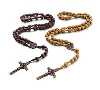 EZVFIRPDFZ Colorful Bling, rosario con perline in legno naturale, crocifisso, ciondolo cattolico, preghiera cattolica, per uomini e donne, gioielli religiosi fatti a mano