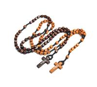EZVFIRPDFZ Colorful Bling, rosario con perline in legno naturale, crocifisso, ciondolo cattolico, preghiera cattolica, per uomini e donne, gioielli religiosi fatti a mano