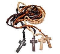 EZVFIRPDFZ Colorful Bling, rosario con perline in legno naturale, crocifisso, ciondolo cattolico, preghiera cattolica, per uomini e donne, gioielli religiosi fatti a mano