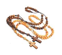 EZVFIRPDFZ Colorful Bling, rosario con perline in legno naturale, crocifisso, ciondolo cattolico, preghiera cattolica, per uomini e donne, gioielli religiosi fatti a mano