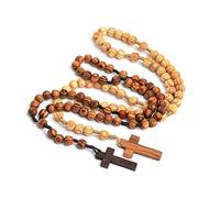 EZVFIRPDFZ Colorful Bling, rosario con perline in legno naturale, crocifisso, ciondolo cattolico, preghiera cattolica, per uomini e donne, gioielli religiosi fatti a mano
