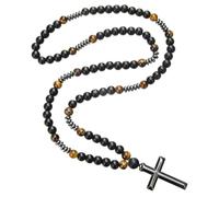 EZVFIRPDFZ Colorful Bling, rosario con pietra naturale e pietra nera, rosario con ciondolo a forma di croce cattolica, collana da uomo