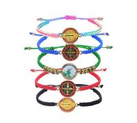 EZVFIRPDFZ Colorful Bling, set di 4 braccialetti con nodo rosso, con scritta "Virgin Mary/Saint Benedict/Saint Jude" e cordino regolabile, rosario, medaglia di protezione per le donne, gioielli