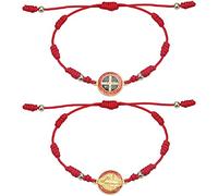 EZVFIRPDFZ Colorful Bling, set di 4 braccialetti con nodo rosso, con scritta "Virgin Mary/Saint Benedict/Saint Jude" e cordino regolabile, rosario, medaglia di protezione per le donne, gioielli