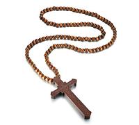 EZVFIRPDFZ Grande collana con croce boschiva grande perline religioso cristiano cattolico crocifisso rosario croce collana accessori costume per le donne