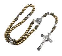 EZVFIRPDFZ Grandi e pesanti perline in acciaio inox rugged Durable Paracord Rosary Necklace for Men with St.Michael Center Piece and St.Benedict Crucifix
